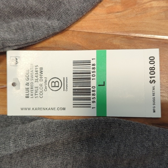 Karen Kane Mock Neck Layered Sweater Women's Large Charcoal And Black NWT Office - Picture 10 of 10